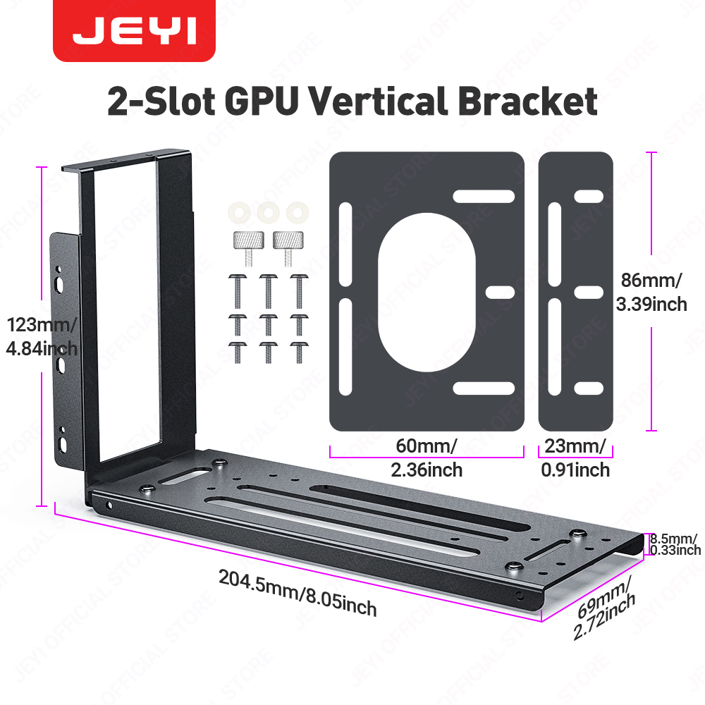 Pcie Extension Cable - JEYI Vertikale Grafikkarten-Montagehalterung, 2/3 Steckplätze, Aluminium-GPU-Halterung,